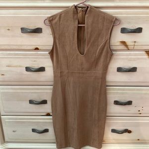 Tan Faux Suede Scoop Neck Dress